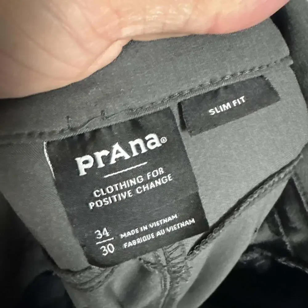 Prana Men's 34/30 Gray Stretch Polyester Slim Fit Chino Pants With Pockets